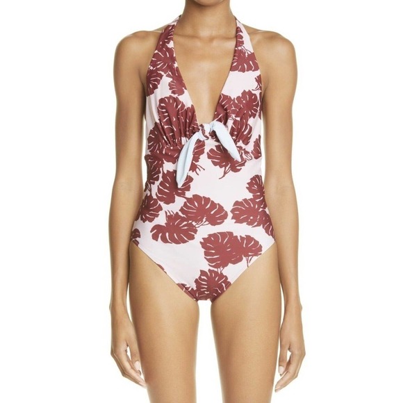 LA DOUBLEJ Print One-Piece Swimsuit halter neck reversible Pink Multicolor SZ-XL - Picture 1 of 7